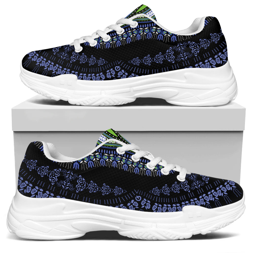 Blue And Black African Dashiki Print White Chunky Shoes