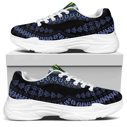 Blue And Black African Dashiki Print White Chunky Shoes