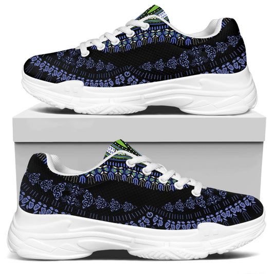 Blue And Black African Dashiki Print White Chunky Shoes