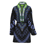 Blue And Black African Dashiki Print Women's Bathrobe