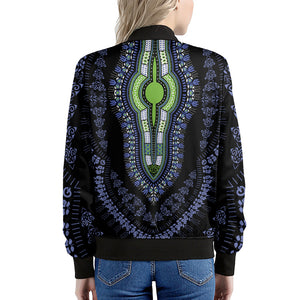 Blue And Black African Dashiki Print Women's Bomber Jacket