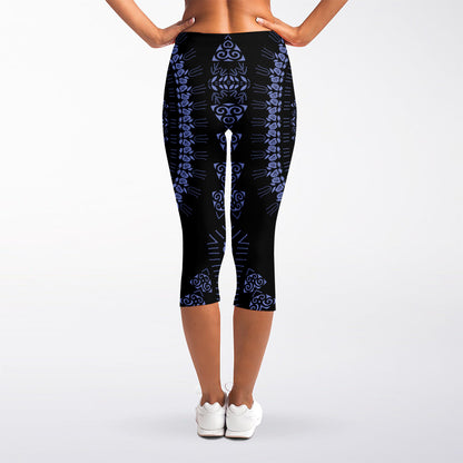 Blue And Black African Dashiki Print Women's Capri Leggings