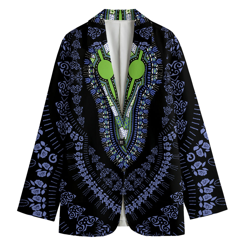 Blue And Black African Dashiki Print Women's Cotton Blazer