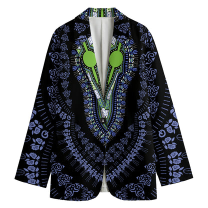 Blue And Black African Dashiki Print Women's Cotton Blazer