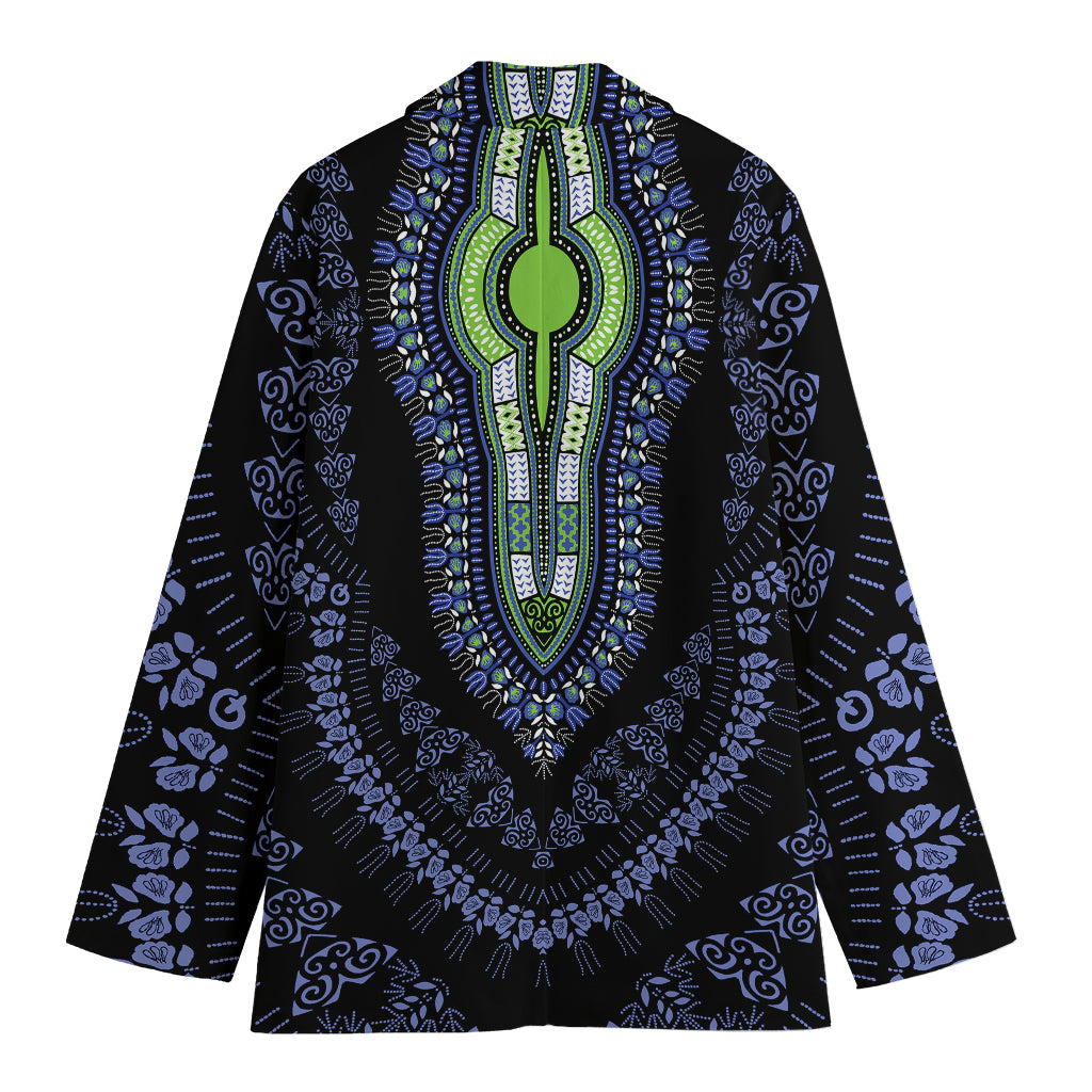 Blue And Black African Dashiki Print Women's Cotton Blazer