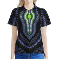Blue And Black African Dashiki Print Women's Polo Shirt