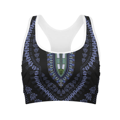 Blue And Black African Dashiki Print Women's Sports Bra