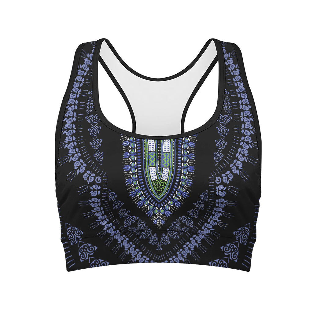 Blue And Black African Dashiki Print Women's Sports Bra