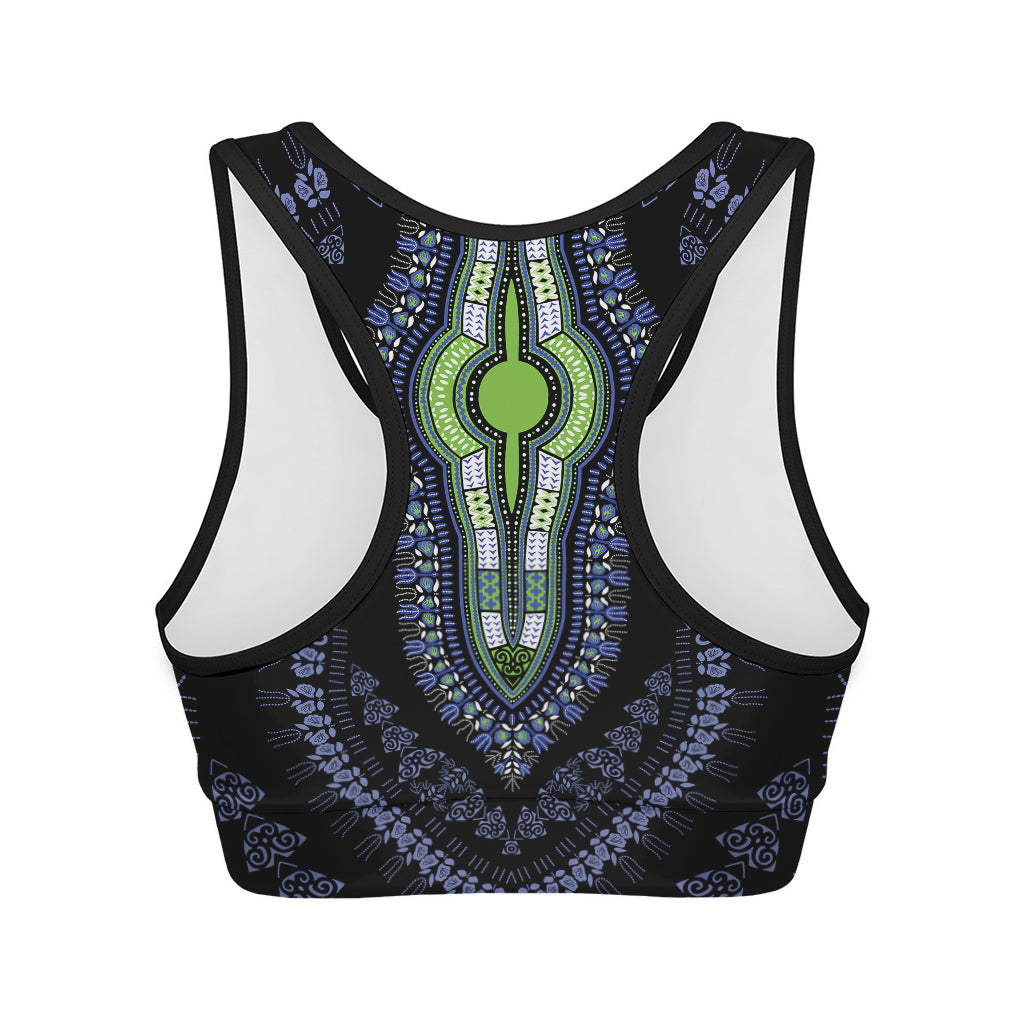 Blue And Black African Dashiki Print Women's Sports Bra