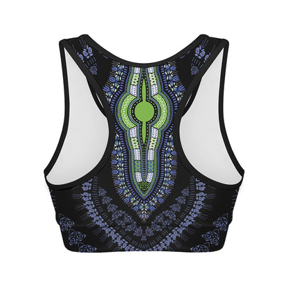 Blue And Black African Dashiki Print Women's Sports Bra