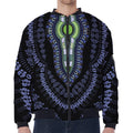 Blue And Black African Dashiki Print Zip Sleeve Bomber Jacket