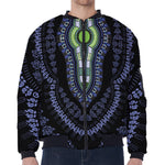 Blue And Black African Dashiki Print Zip Sleeve Bomber Jacket