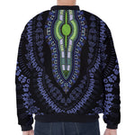 Blue And Black African Dashiki Print Zip Sleeve Bomber Jacket