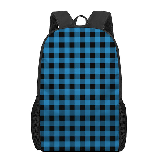 Blue And Black Buffalo Check Print 17 Inch Backpack