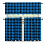 Blue And Black Buffalo Check Print 3 Piece Kitchen Curtains