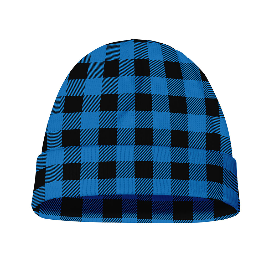Blue And Black Buffalo Check Print Beanie