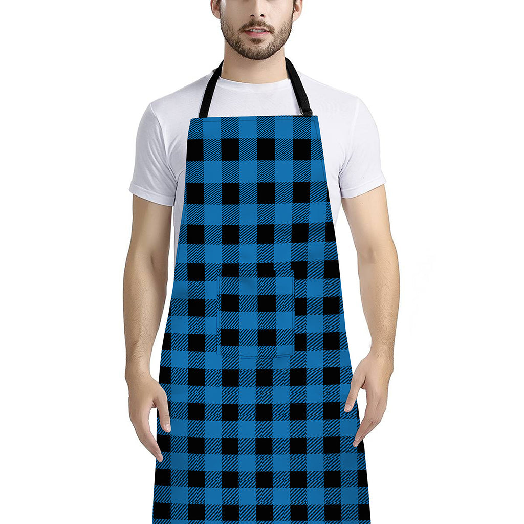Blue And Black Buffalo Check Print Bib Apron With Pocket