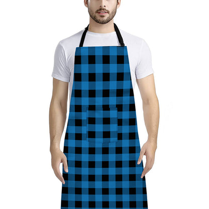 Blue And Black Buffalo Check Print Bib Apron With Pocket