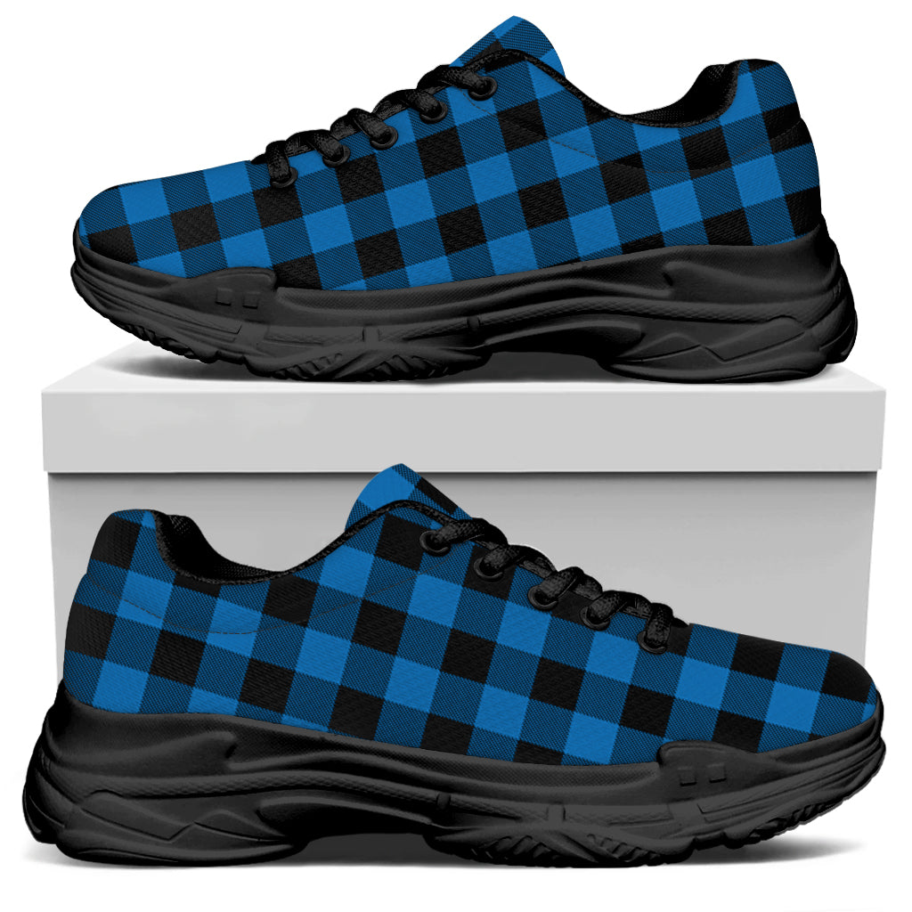 Blue And Black Buffalo Check Print Black Chunky Shoes
