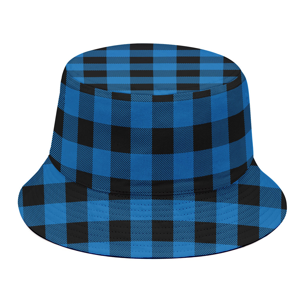 Blue And Black Buffalo Check Print Bucket Hat
