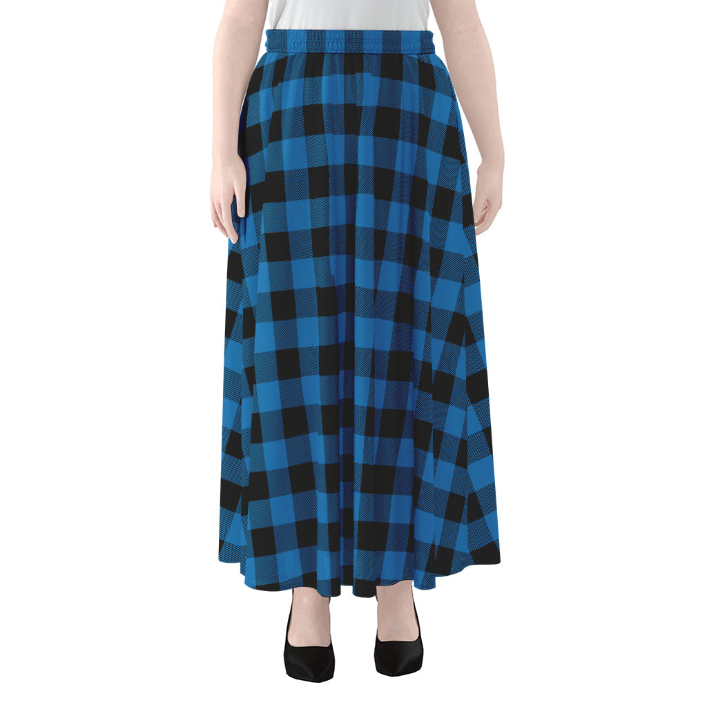 Blue And Black Buffalo Check Print Chiffon Maxi Skirt