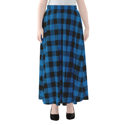Blue And Black Buffalo Check Print Chiffon Maxi Skirt
