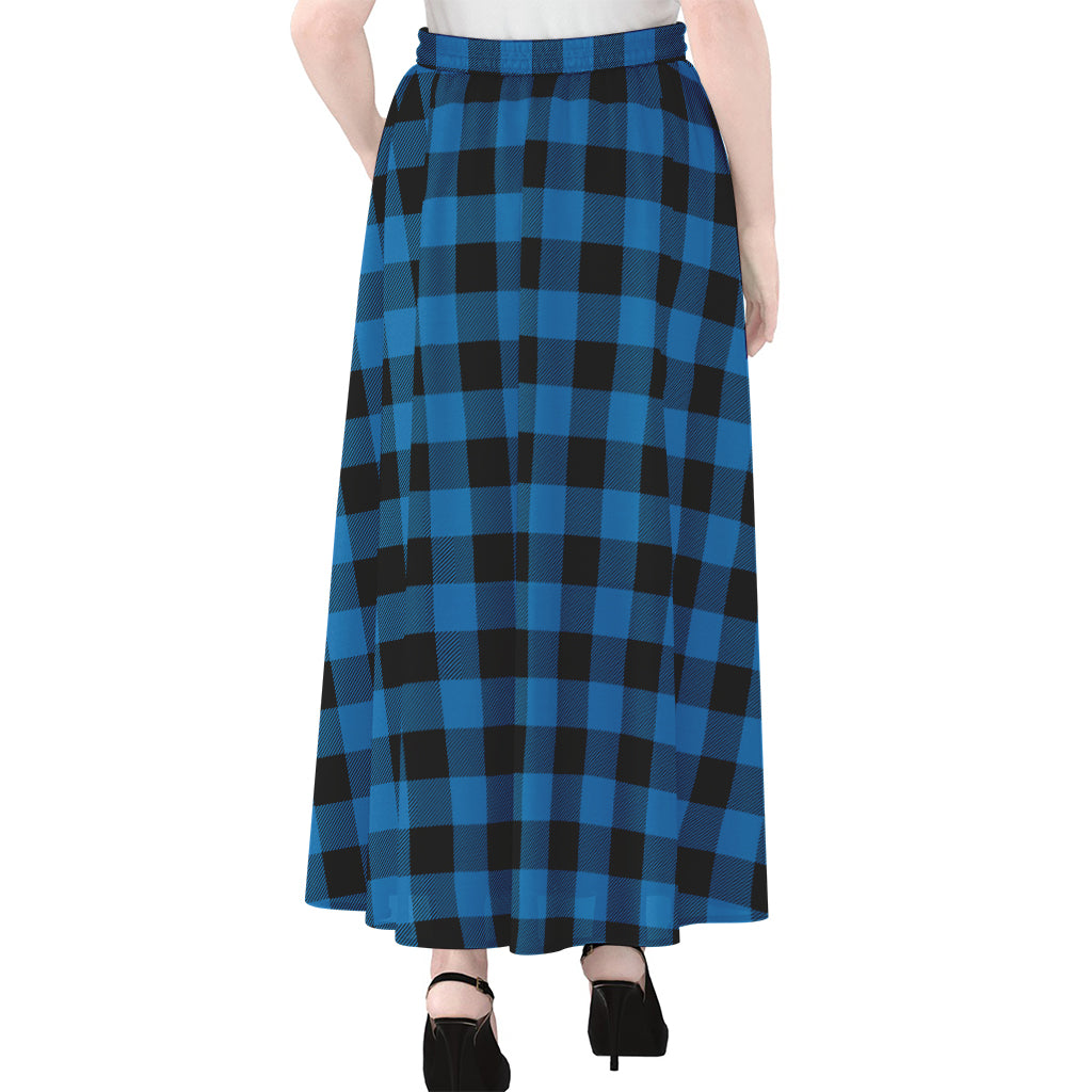 Blue And Black Buffalo Check Print Chiffon Maxi Skirt