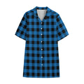 Blue And Black Buffalo Check Print Cotton Hawaiian Shirt