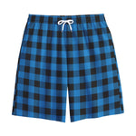 Blue And Black Buffalo Check Print Cotton Shorts