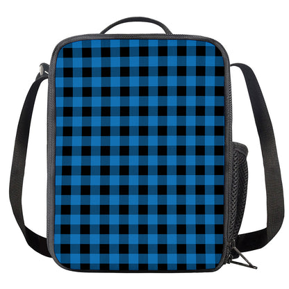 Blue And Black Buffalo Check Print Crossbody Lunch Bag