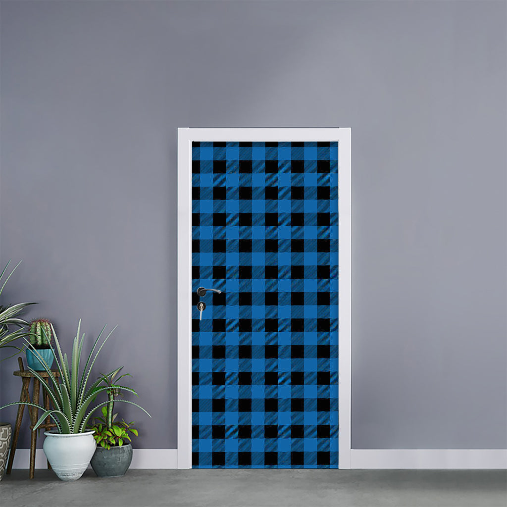 Blue And Black Buffalo Check Print Door Sticker