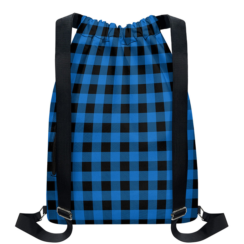Blue And Black Buffalo Check Print Drawstring Backpack