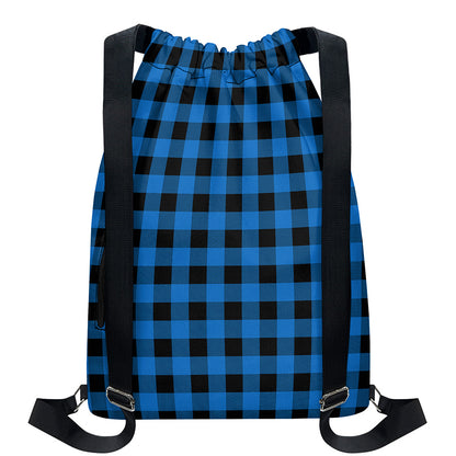 Blue And Black Buffalo Check Print Drawstring Backpack