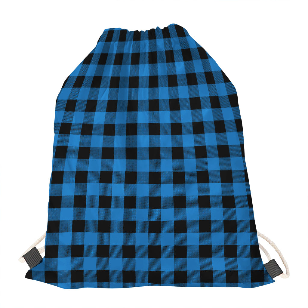 Blue And Black Buffalo Check Print Drawstring Bag
