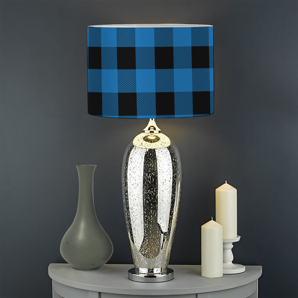 Blue And Black Buffalo Check Print Drum Lamp Shade