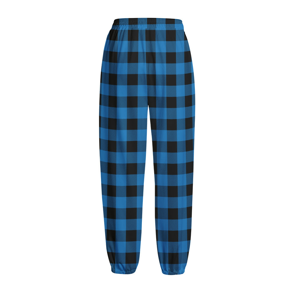 Blue And Black Buffalo Check Print Fleece Lined Knit Pants