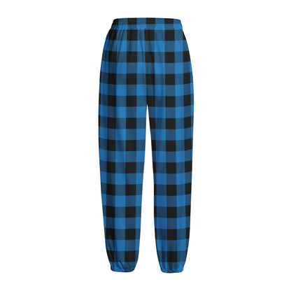 Blue And Black Buffalo Check Print Fleece Lined Knit Pants