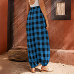 Blue And Black Buffalo Check Print Harem Pants