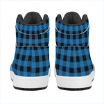 Blue And Black Buffalo Check Print High Top Leather Sneakers