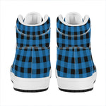 Blue And Black Buffalo Check Print High Top Leather Sneakers