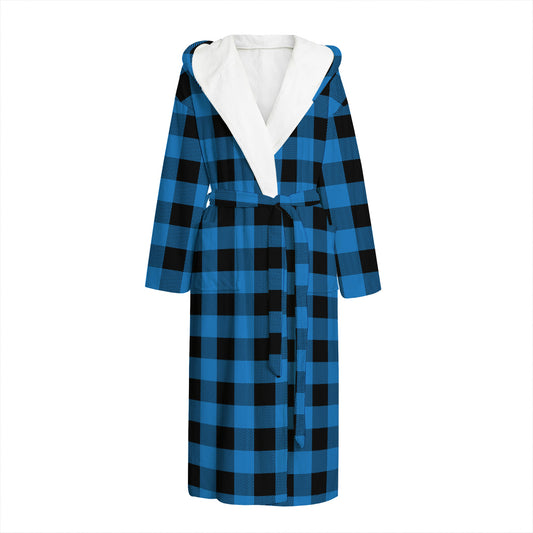 Blue And Black Buffalo Check Print Hooded Bathrobe