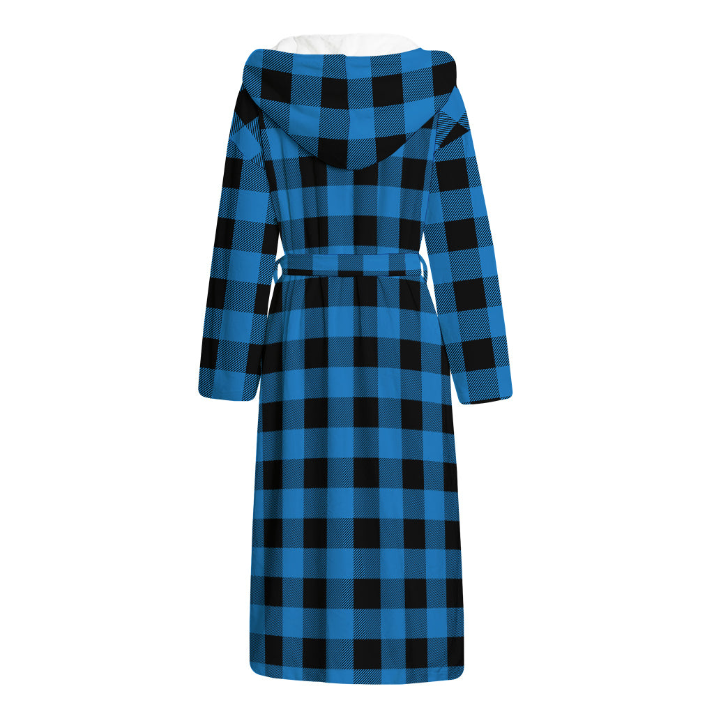 Blue And Black Buffalo Check Print Hooded Bathrobe