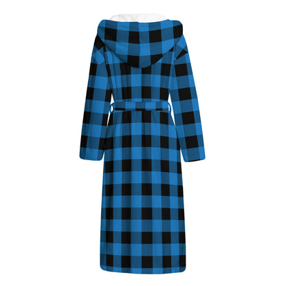 Blue And Black Buffalo Check Print Hooded Bathrobe