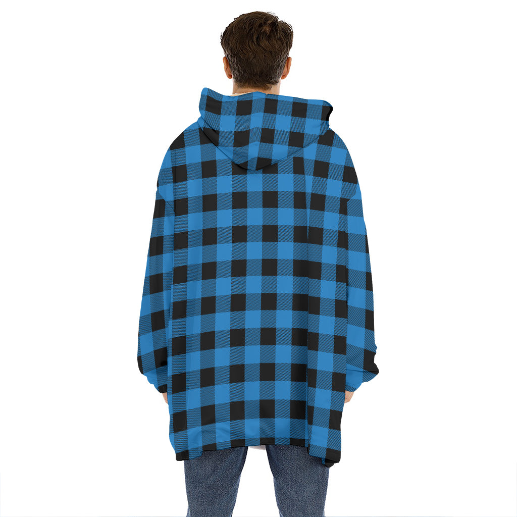 Blue And Black Buffalo Check Print Hoodie Blanket