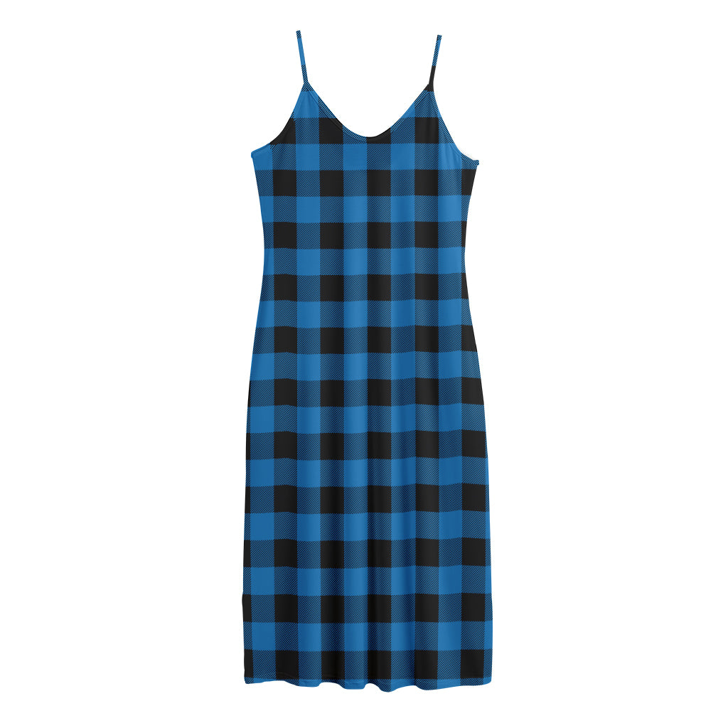 Blue And Black Buffalo Check Print Jersey Midi Cami Dress