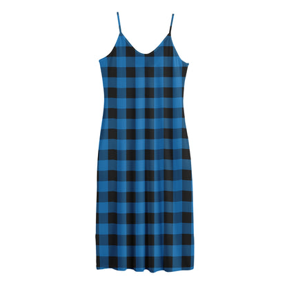 Blue And Black Buffalo Check Print Jersey Midi Cami Dress