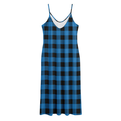 Blue And Black Buffalo Check Print Jersey Midi Cami Dress