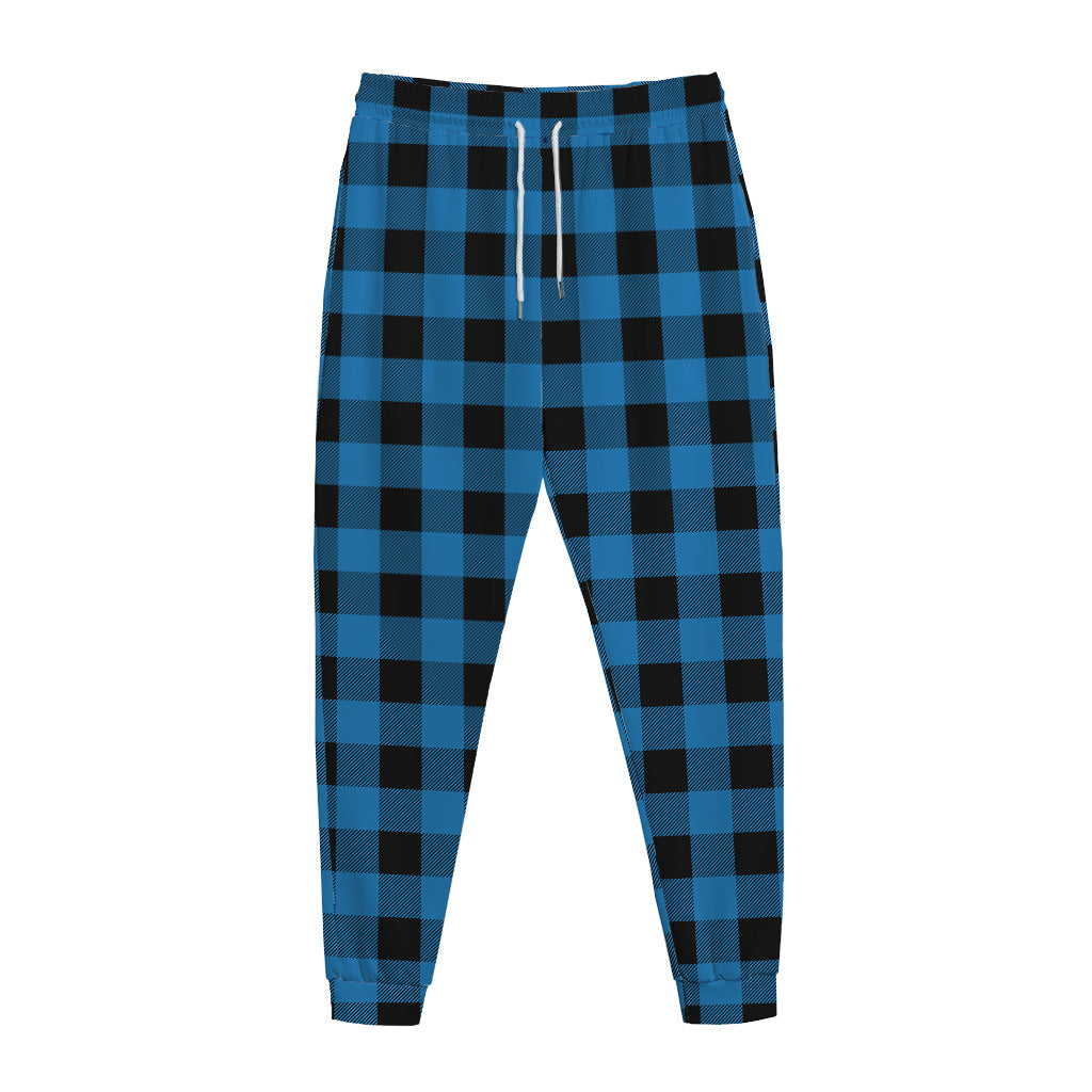 Blue And Black Buffalo Check Print Jogger Pants