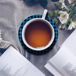 Blue And Black Buffalo Check Print Leather Coaster Set
