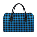 Blue And Black Buffalo Check Print Leather Duffle Bag